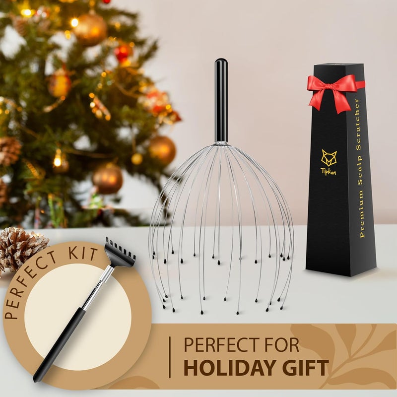 TIPKON Head Massager 28 Fingers Scalp Massager Head Scratcher, Back Massage Back Scratcher, Stocking Stuffers for Scalp and Body Massage (Black) - Image 2